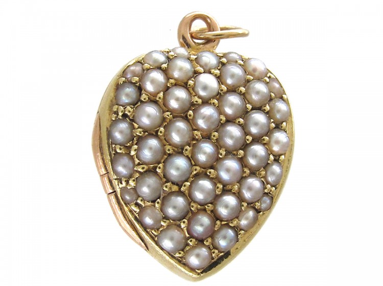 Pave Set Natural Split Pearl Edwardian Heart Locket