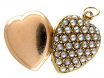 Pave Set Natural Split Pearl Edwardian Heart Locket