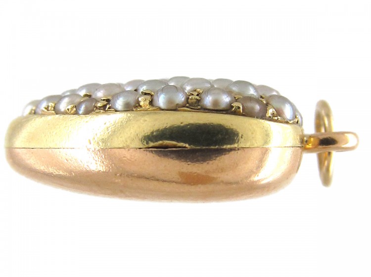 Pave Set Natural Split Pearl Edwardian Heart Locket
