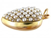 Pave Set Natural Split Pearl Edwardian Heart Locket