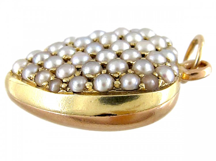 Pave Set Natural Split Pearl Edwardian Heart Locket
