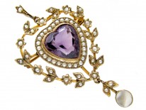 Edwardian Amethyst & Natural Split Pearl Heart Shaped Pendant