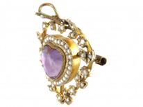 Edwardian Amethyst & Natural Split Pearl Heart Shaped Pendant