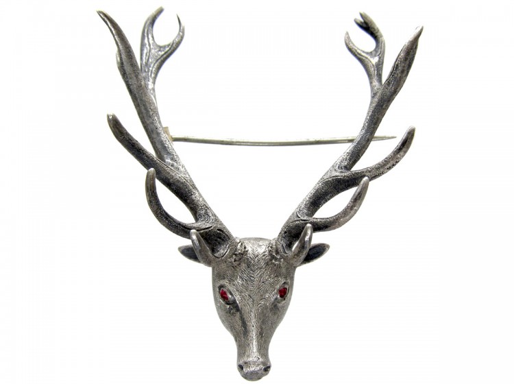 Silver Victorian Stag's Head Brooch