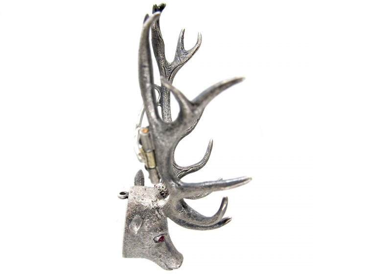 Silver Victorian Stag's Head Brooch