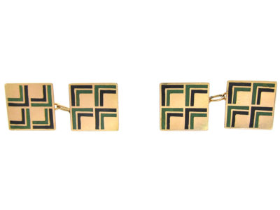 Art Deco Green & Black Enamel 18ct Gold Cufflinks