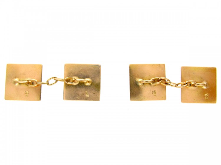 Art Deco Green & Black Enamel 18ct Gold Cufflinks