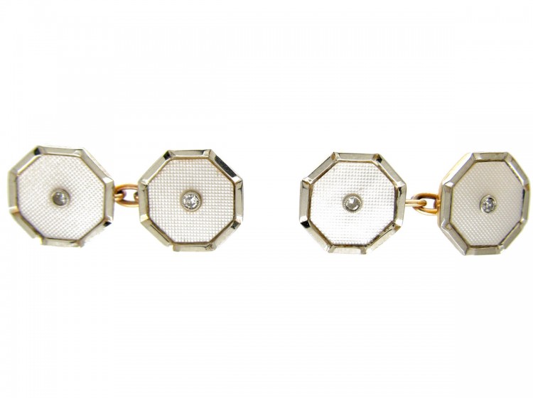 9ct & 18ct Gold, Diamond & Mother of Pearl Art Deco Cufflinks