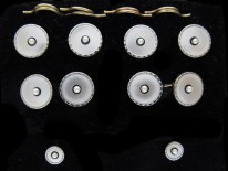 9ct & Platinum, Mother of Pearl, Onyx & Pearl Art Deco Dress Set in Original Harrods Case
