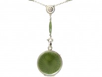 Art Deco Green Enamel & Silver Pendant on Original Chain