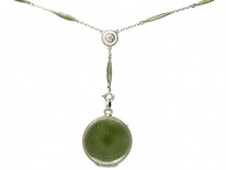 Art Deco Green Enamel & Silver Pendant on Original Chain