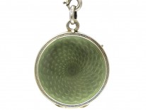 Art Deco Green Enamel & Silver Pendant on Original Chain
