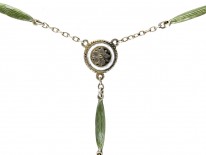 Art Deco Green Enamel & Silver Pendant on Original Chain