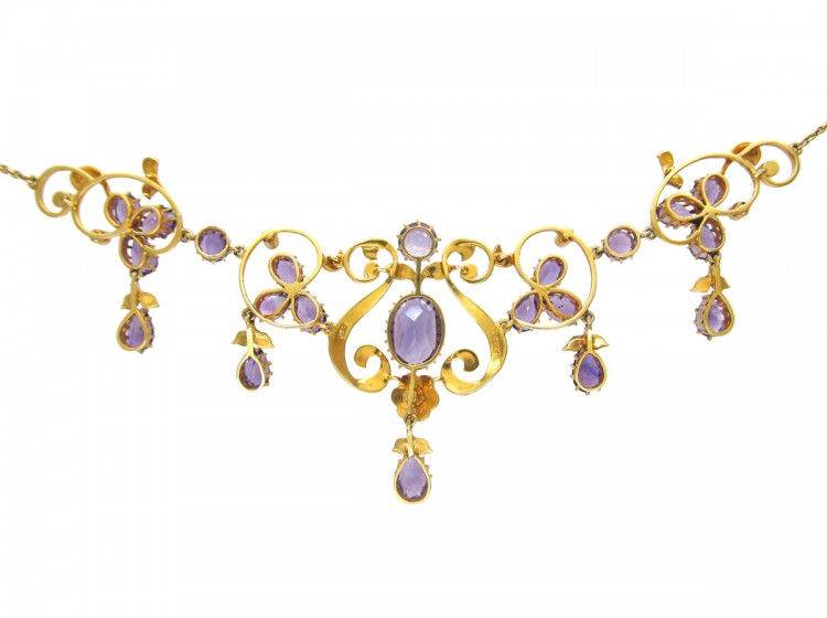 15ct Gold Amethyst & Natural Pearl Edwardian Necklace