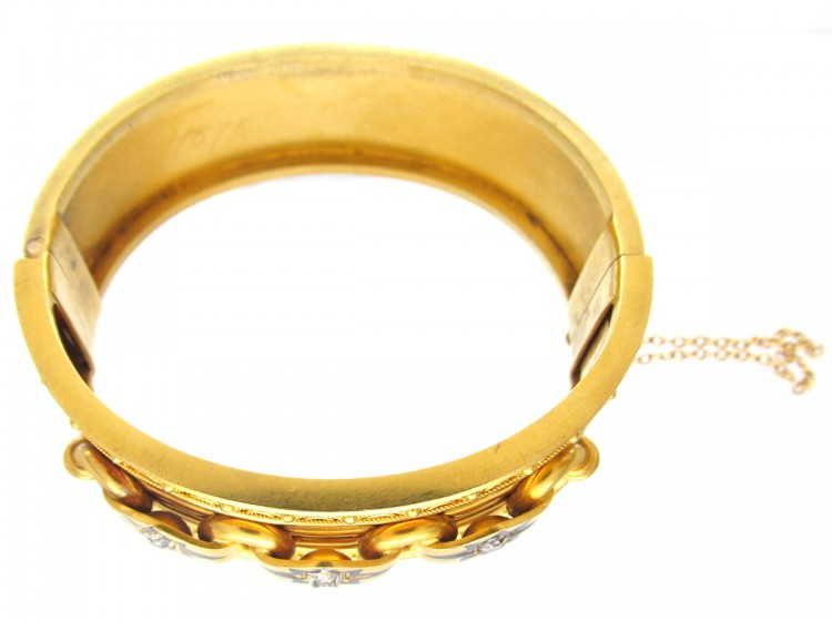 Victorian 18ct Gold Diamond & Enamel Bangle