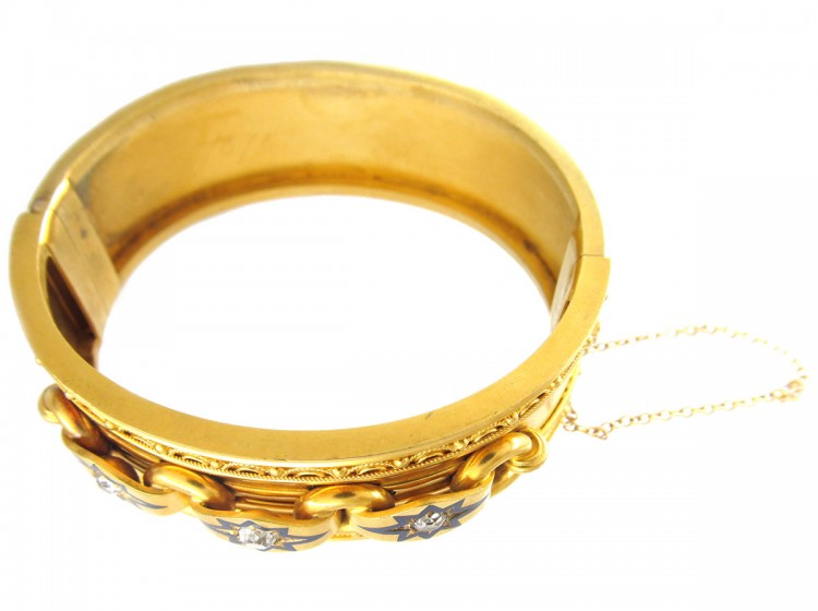 Victorian 18ct Gold Diamond & Enamel Bangle