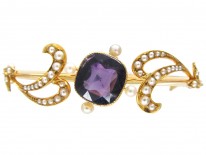 15ct Gold Amethyst & Natural Split Pearls Bangle