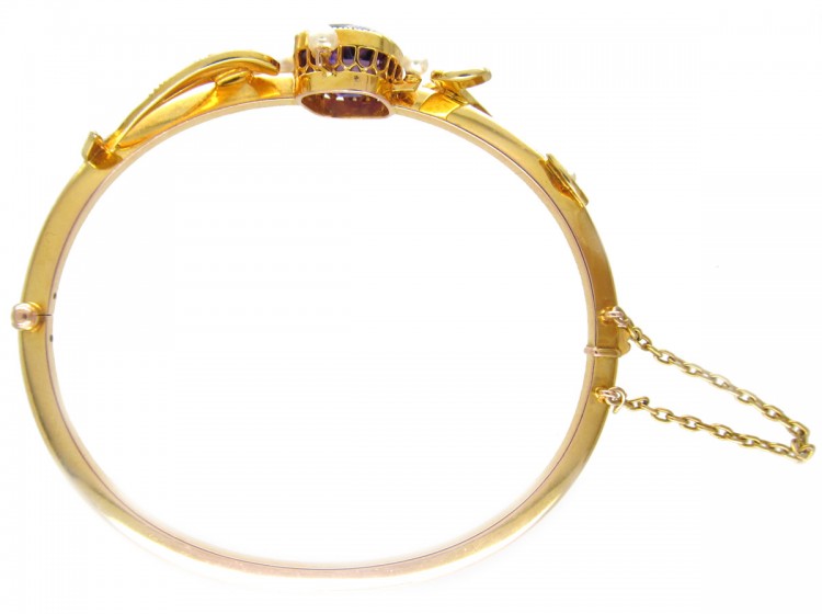 15ct Gold Amethyst & Natural Split Pearls Bangle