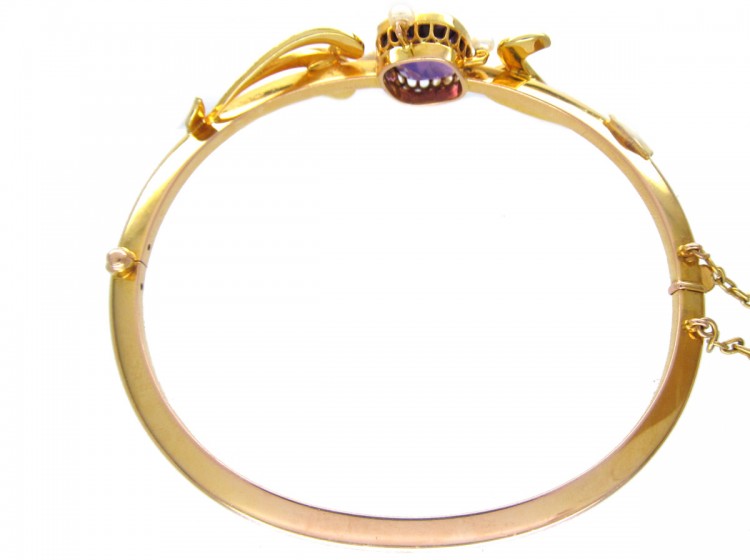 15ct Gold Amethyst & Natural Split Pearls Bangle