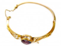 15ct Gold Amethyst & Natural Split Pearls Bangle