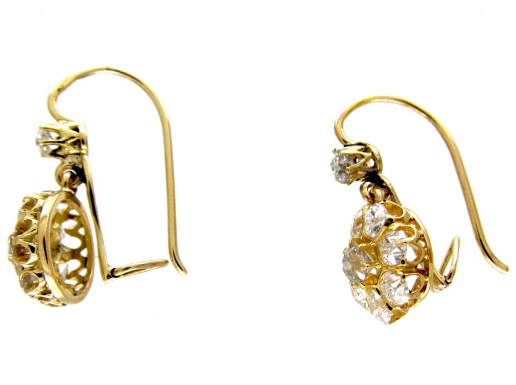 18ct Gold Diamond Drop Cluster Earrings