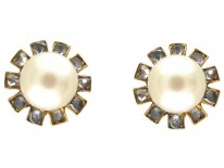 Pearl & Diamond Cluster Earrings