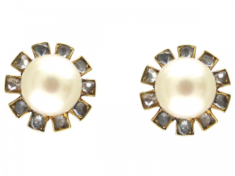 Pearl & Diamond Cluster Earrings