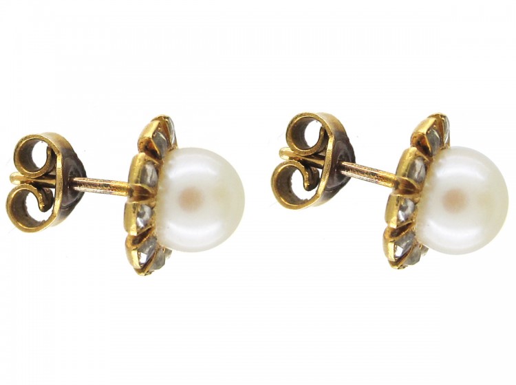 Pearl & Diamond Cluster Earrings