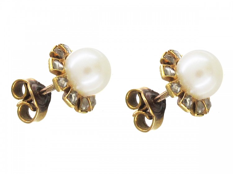 Pearl & Diamond Cluster Earrings
