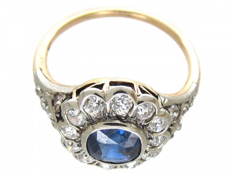 Edwardian Sapphire & Diamond Cluster Ring