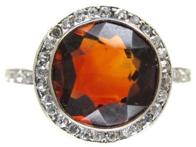 Hessanite & Diamond Edwardian Cluster Ring