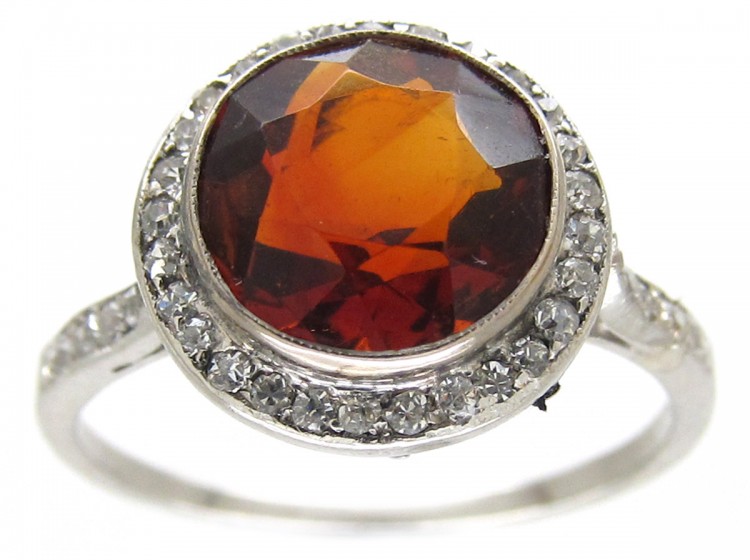 Hessanite & Diamond Edwardian Cluster Ring