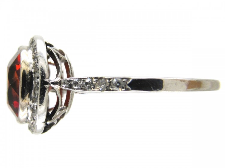 Hessanite & Diamond Edwardian Cluster Ring