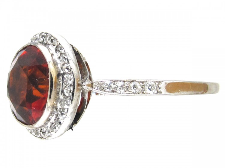 Hessanite & Diamond Edwardian Cluster Ring