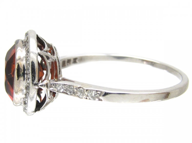 Hessanite & Diamond Edwardian Cluster Ring