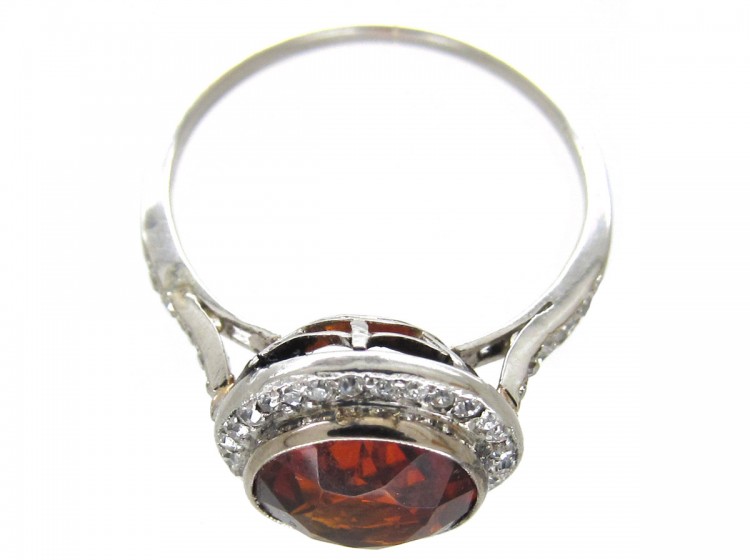 Hessanite & Diamond Edwardian Cluster Ring