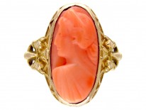 Art Nouveau Gold & Carved Coral Egyptian Revival Ring