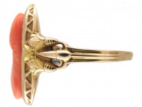 Art Nouveau Gold & Carved Coral Egyptian Revival Ring