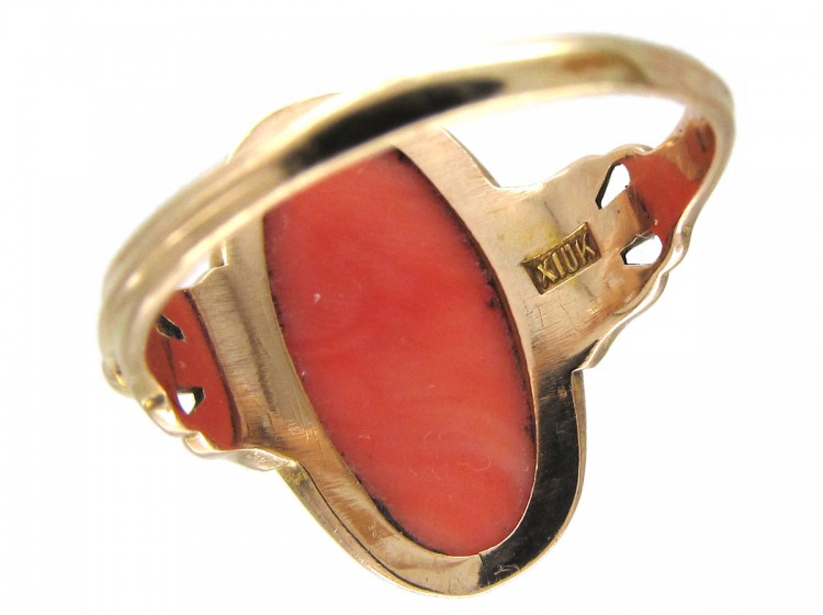 Art Nouveau Gold & Carved Coral Egyptian Revival Ring