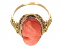 Art Nouveau Gold & Carved Coral Egyptian Revival Ring