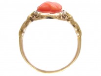 Art Nouveau Gold & Carved Coral Egyptian Revival Ring