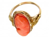Art Nouveau Gold & Carved Coral Egyptian Revival Ring