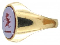 Lion Carnelian Intaglio 9ct Gold Signet Ring