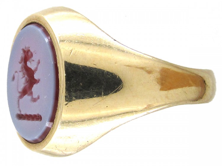 Lion Carnelian Intaglio 9ct Gold Signet Ring