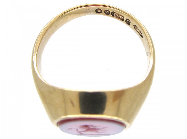 Lion Carnelian Intaglio 9ct Gold Signet Ring