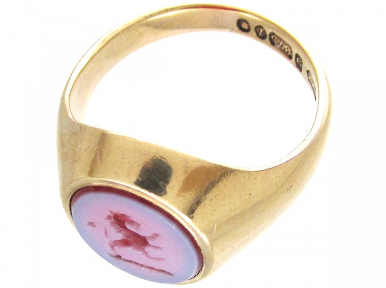 Lion Carnelian Intaglio 9ct Gold Signet Ring
