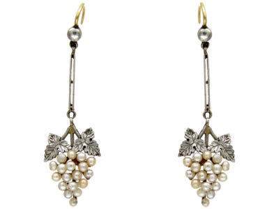 Edwardian 15ct Gold, Platinum & Natural Pearl Grape Drop Earrings