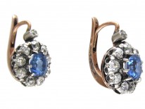 Edwardian Sapphire & Diamond Cluster Earrings
