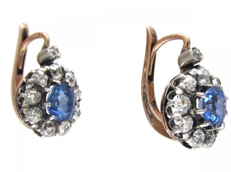 Edwardian Sapphire & Diamond Cluster Earrings