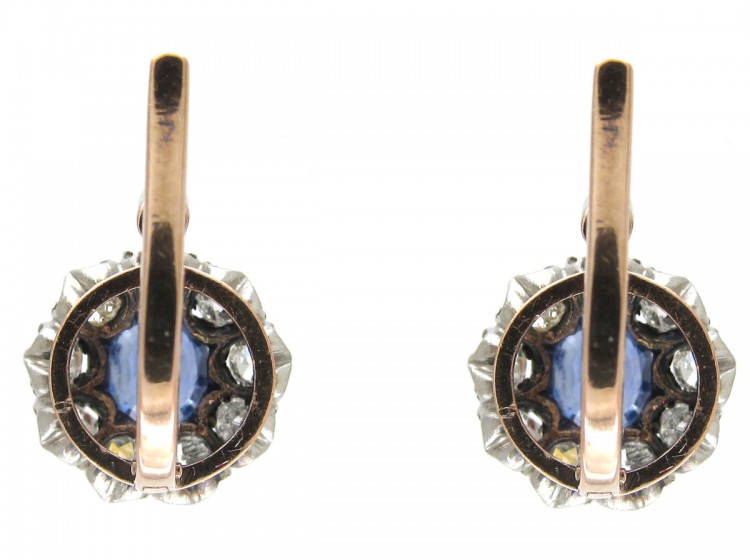 Edwardian Sapphire & Diamond Cluster Earrings